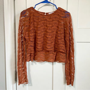 Zara sheer cropped long sleeve rust color size medium